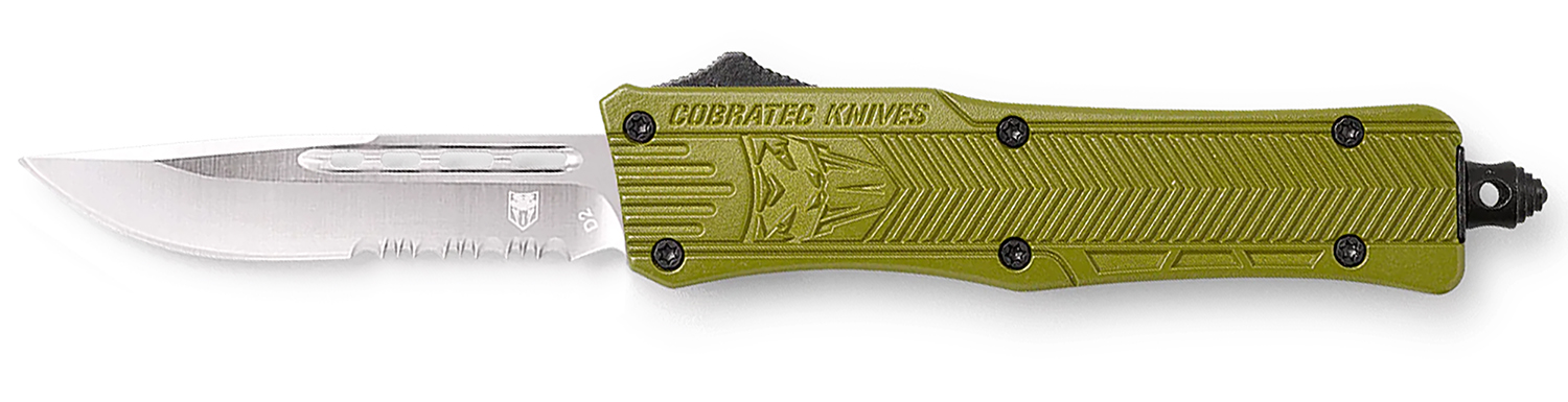 CobraTec Knives SODCTK1SDS CTK-1 Small 2.75" OTF Drop Point Part Serrated D2 Steel Blade/OD Green Aluminum Handle Features Glass Breaker Includes Pocket Clip 3 CobraTec Knives SODCTK1SDS CTK-1 Small 2.75" OTF Drop Point Part Serrated D2 Steel Blade/OD Green Aluminum Handle Features Glass Breaker Includes Pocket Clip