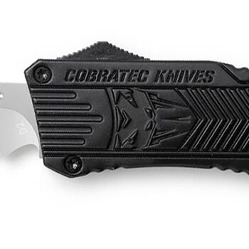 CobraTec Knives LBCTK1LDS CTK-1  Large 3.75" OTF Drop Point Part Serrated D2 Steel Blade/ Black Aluminum Handle Features Glass Breaker Includes Pocket Clip