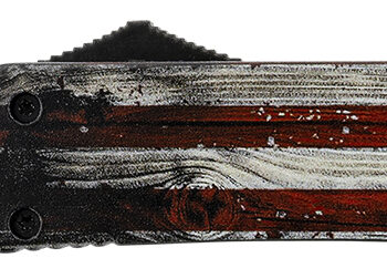 Templar Knife MWUS231 Gen II Wood US Flag Slim 3.43" OTF Tanto Plain Black Oxide Stonewashed 440C SS Blade, 5.05" Painted Wood Grain US Flag Aluminum Handle, Glass Breaker