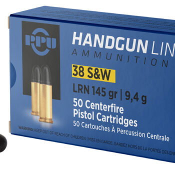 PPU PPH38SW Handgun  38S&W 145gr Lead Round Nose 50 Per Box/20 Case