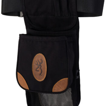Browning 121388993 Lona Deluxe Shell Pouch Black/Brown Canvas/Leather Belt Mount Adjustable