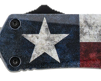 Templar Knife SCAP631 Gen II Captain Small 2.69" OTF Drop Point Part Serrated Black Oxide Stonewashed 440C SS Blade, 4.31" Red/White/Blue w/Star Aluminum Handle Glass Breaker