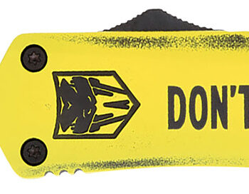 CobraTec Knives MDTOMFS3DNS FS-3 Don't Tread On Me Medium 3" OTF Drop Point Plain D2 Steel Blade Yellow w/"Don't Tread On Me" Aluminum Cerakoted Handle Features Glass Breaker Includes Pocket Clip