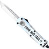 CobraTec Knives SCATIFS3TNS FS-3 Come And Take It Small 3" OTF Tanto Plain Satin D2 Steel Blade, 4.50" White "Come And Take It" Aluminum Cerakoted Handle 1 149058