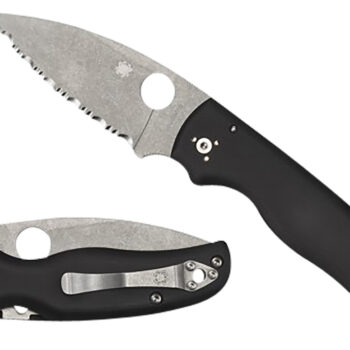 Spyderco C229GS Shaman  3.58" Folding Serrated Stonewashed CPM S30V SS Blade/ Black Textured G10 Handle Includes Pocket Clip