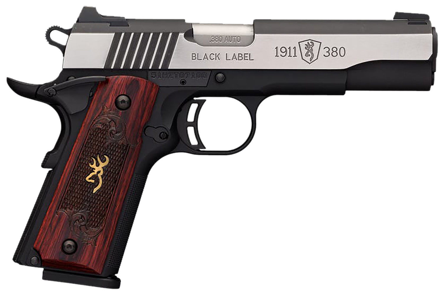 Browning 051914492 1911 Black Label Medallion Pro 380 ACP 8+1 4.25" Target Crown Barrel, Blackened w/Silver Polished Flats Serrated SS Slide, Matte Black Polymer Frame w/Beavertail 3 Browning 051914492 1911 Black Label Medallion Pro 380 ACP 8+1 4.25" Target Crown Barrel, Blackened w/Silver Polished Flats Serrated SS Slide, Matte Black Polymer Frame w/Beavertail
