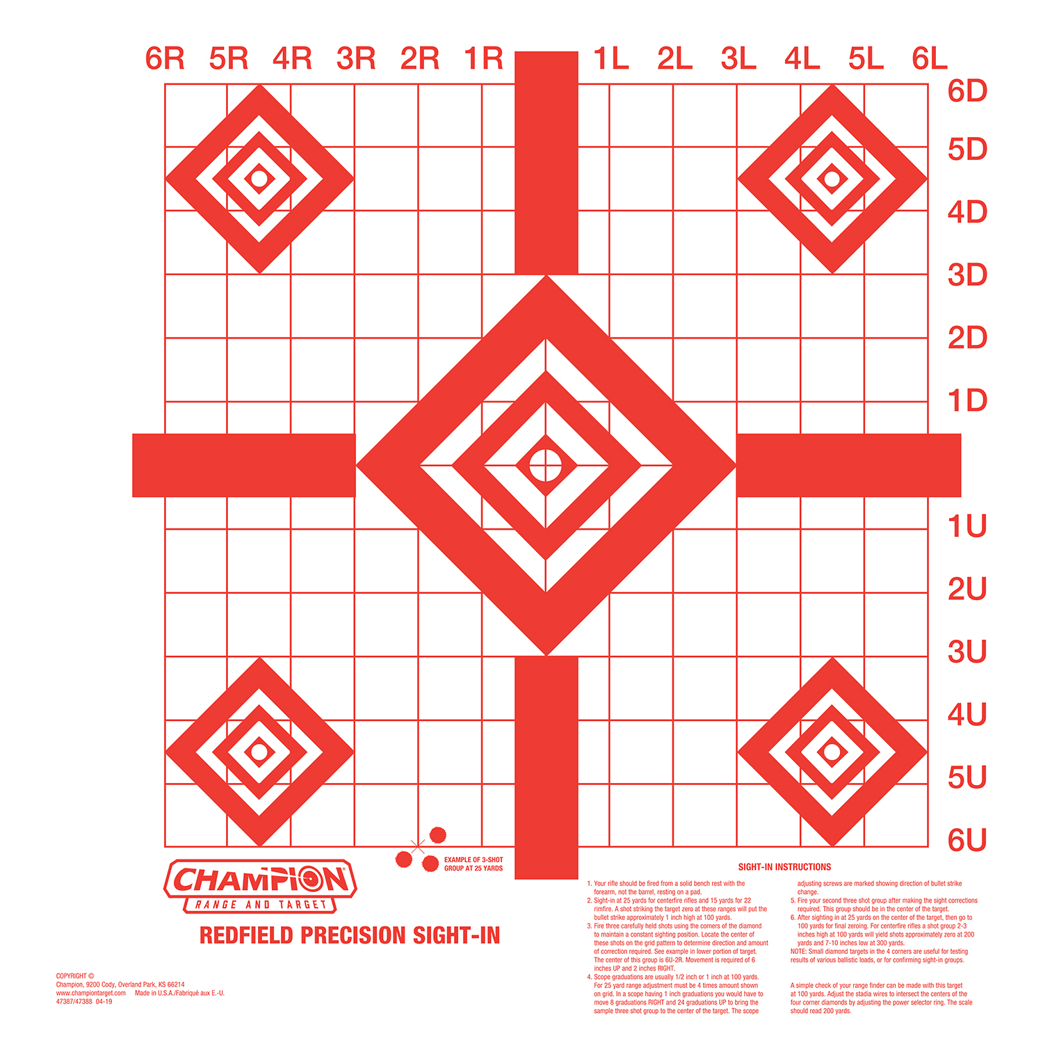 Champion Targets 47388 Redfield Sight-In Diamond Paper Pistol/Rifle 16" x 16" White/Red 10 Pk. 3 Champion Targets 47388 Redfield Sight-In Diamond Paper Pistol/Rifle 16" x 16" White/Red 10 Pk.