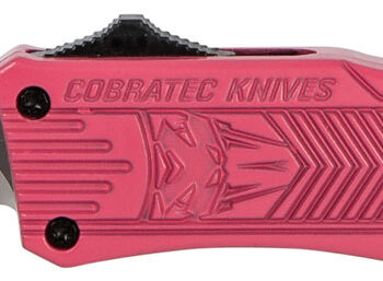 CobraTec Knives SPKCTK1SDNS CTK-1  Small 2.75" OTF Drop Point Plain D2 Steel Blade/Pink Aluminum Handle Features Glass Breaker Includes Pocket Clip