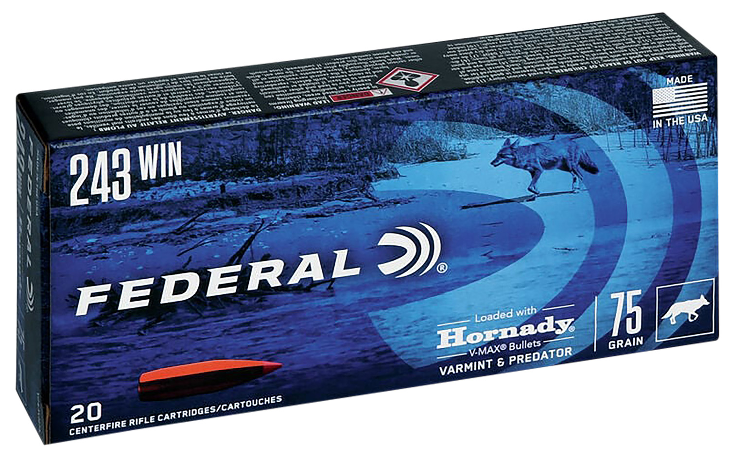 Federal V243VM75 Varmint & Predator 243Win 75gr Hornady V-Max 20 Per Box/10 Case 3 Federal V243VM75 Varmint & Predator 243Win 75gr Hornady V-Max 20 Per Box/10 Case