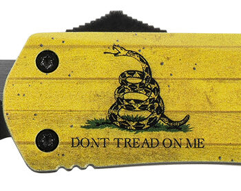 Templar Knife LDTOM231 Gen II Don't Tread On Me Large 3.50" OTF Tanto Plain Black Oxide Stonewashed 440C SS Blade, 5.25" Yellow w/Flag & "Don't Tread On Me" Aluminum Handle, Glass Breaker