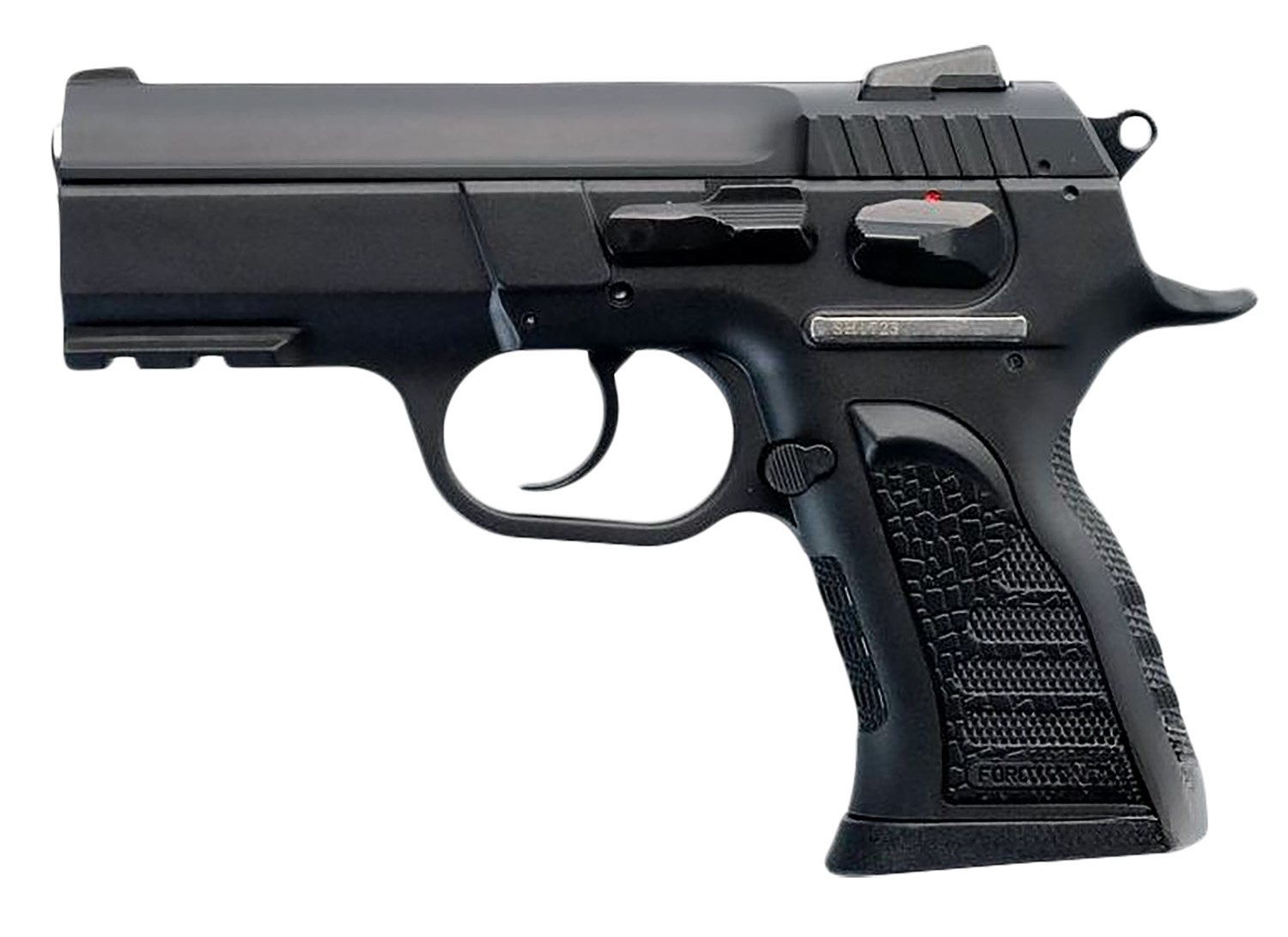 Tanfoglio IFG TFCOMPACTF10 Force Compact F 10mm Auto Caliber with 3.62" Barrel, 11+1 Capacity, Overall Black Finish, Picatinny Rail Frame, Serrated Steel Slide & Rubber Grip 3 Tanfoglio IFG TFCOMPACTF10 Force Compact F 10mm Auto Caliber with 3.62" Barrel, 11+1 Capacity, Overall Black Finish, Picatinny Rail Frame, Serrated Steel Slide & Rubber Grip