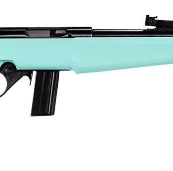Rossi  RB22  Compact 22 LR 10+1, 16" Matte Black Button Rifled Free Floating Steel Barrel, Matte Black Stainless Steel Receiver, Cyan Monte Carlo Stock, Right Hand