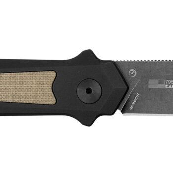 Kershaw  Launch 15 Full Size 3.50" Folding Spear Point Plain Black Oxide Blackwash CPM MagnaCut Steel Blade/Black Anodized w/Tan Canvas Aluminum w/Micarta Inserts Handle Includes Pocket Clip