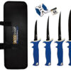 AccuSharp 737C Knife Kit 4.75/5.50/6.50/8" Fixed Fillet Plain Satin Stainless Steel Blade/ Blue Non-Slip Grip TPR Handle Includes 2-Step Sharpener 1 155293