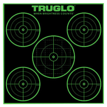 TruGlo TG11A25 Tru-See 5-Bull Target Self-Adhesive Heavy Paper Black/Green 12"x12" 5-Bullseye 25 Pack