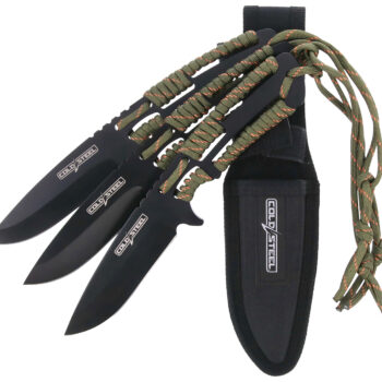 Cold Steel CSTH44KVD3PK Throwing Knives  Set of 3 4.40" Fixed Clip Point Plain Black Oxide 420 Stainless Steel Blade, Paracord Wrap Handle