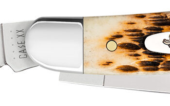 Case 00042 Stockman  Medium 2.57"/1.88"/1.71" Folding Clip Point/Sheepsfoot/Spey Plain Mirror Polished Tru-Sharp SS Blade Peach Seed Jigged Amber Bone Handle