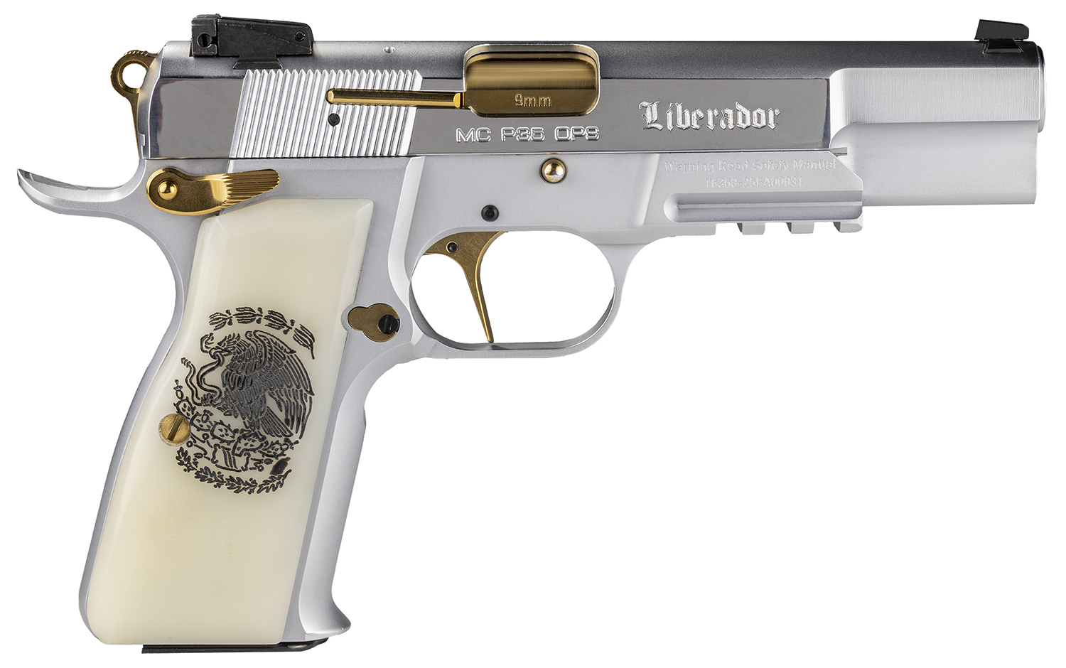 Girsan 391455 MCP 35 Liberador 9mm Luger, OPS with Accessory Rail, Gold Controls, Pearl Engraved Grips 3 Girsan 391455 MCP 35 Liberador 9mm Luger, OPS with Accessory Rail, Gold Controls, Pearl Engraved Grips