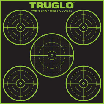 TruGlo TG11A12 Tru-See 5-Bull Target Self-Adhesive Heavy Paper Black/Green 12"x12" 5-Bullseye 12 Pack