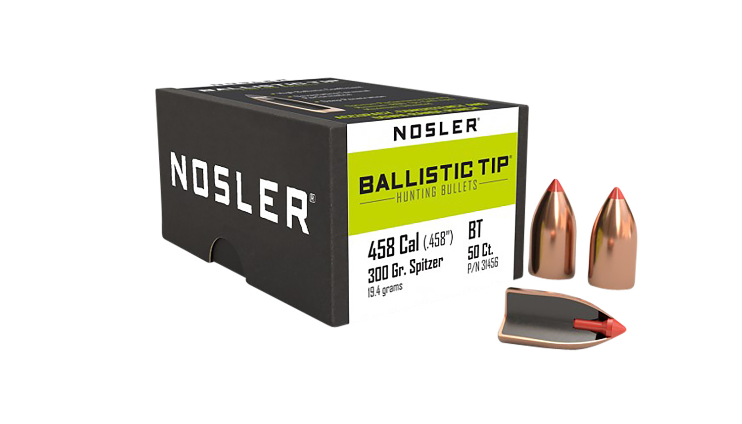 Nosler 31456 Ballistic Tip 458Cal 300gr Spitzer Point 50/Box 3 Nosler 31456 Ballistic Tip 458Cal 300gr Spitzer Point 50/Box