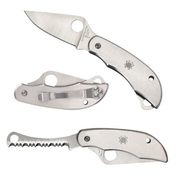 Spyderco C176P&S Clipitool  Silver Stainless Steel Folding 8Cr13MoV SS 4.57"/4.59" Long Part Serrated Blade Stainless Steel Handle Features Screwdriver/Opener