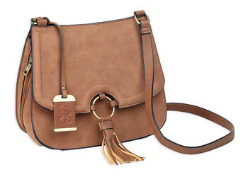 BULLDOG CROSS BODY PURSE CAMEL SUEDE