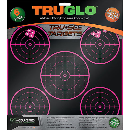 TRUGLO TARGET 5 BULL 6PK 12X12 PNK 3 TRUGLO TARGET 5 BULL 6PK 12X12 PNK