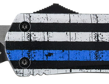 Templar Knife LBTB231 Gen II Back The Blue Large 3.50" OTF Tanto Plain Black Oxide Stonewashed 440C SS Blade, 5.25" Black & White w/Blue Line Aluminum Handle, Glass Breaker