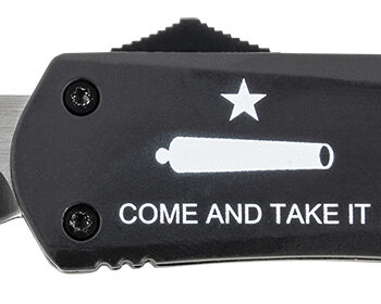 Templar Knife LCATI331 Gen II Come And Take It Large 3.50" OTF Drop Point Plain Black Oxide Stonewashed 440C SS Blade, 5.25" Black "Come And Take It" Aluminum Handle, Glass Breaker