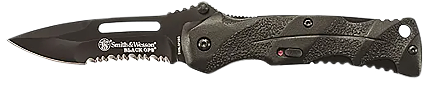 Smith & Wesson Knives SWBLOP2BSCP Black Ops 3.40" Folding Drop Point Part Serrated 4034 SS Blade Black Includes Pocket Clip 3 Smith & Wesson Knives SWBLOP2BSCP Black Ops 3.40" Folding Drop Point Part Serrated 4034 SS Blade Black Includes Pocket Clip