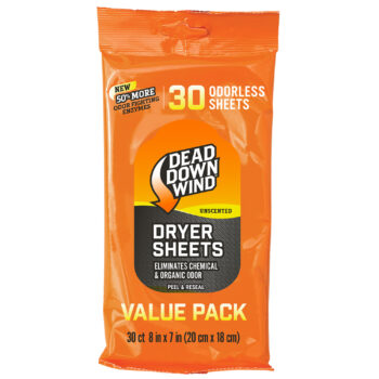 Dead Down Wind 113019 Dryer Sheets  Odor Eliminator Odorless Scent Dryer Sheet 30 Per Pkg