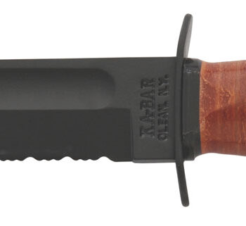 Ka-Bar 1252 USMC  5.25" Fixed Clip Point Part Serrated Black 1095 Cro-Van Blade, Brown Leather Handle, Includes Sheath