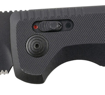 S.O.G SOG15380457 SOG-TAC Auto 3.43" Folding Tanto Part Serrated Black TiNi Cryo D2 Steel Blade Black Micro-Textured Anodized Aluminum Handle Includes Pocket Clip