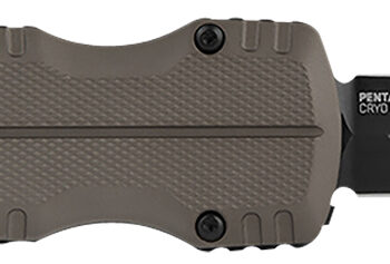 S.O.G SOG15610257 Pentagon  3.79" OTF Spear Point Plain Black TiNi Cryo CPM S35VN Steel Blade, Flat Dark Earth Aluminum Handle