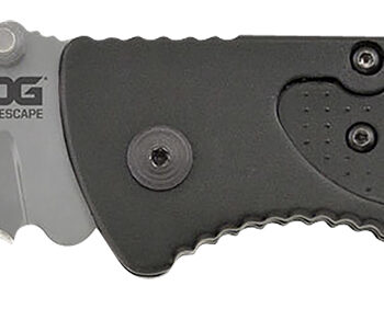 S.O.G SOG-FF24-CP Escape  3.40" Folding Clip Point Part Serrated Bead Blasted 9Cr18MoV SS Blade Black Anodized Aluminum Handle Includes Belt Clip