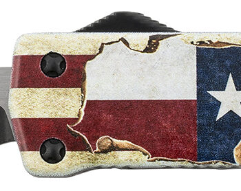 Templar Knife SZTX321 Premium Weighted Texan Small 3" OTF Drop Point Plain Black Oxide Stonewashed D2 Steel Blade, 4.50" Red/White/Blue w/"The LONE STAR State" Aluminum Zinc Alloy Handle