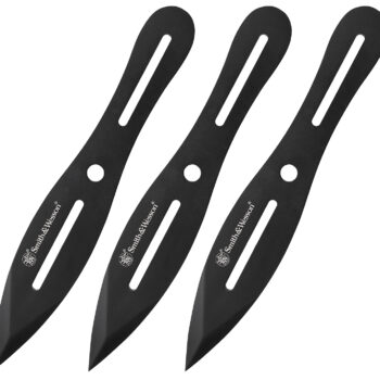 Smith & Wesson Knives SWTK8BCP Bullseye Throwing Knives 4.26" Fixed Plain Black Oxide 2Cr13MoV SS Blade, Black Stainless Steel Handle, Includes Sheath, 8" OAL, Set of 3
