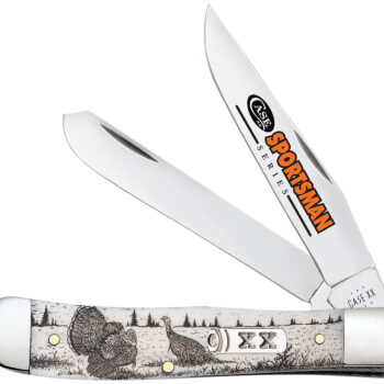 Case 81221 Trapper Sportsman Folding Clip Point/Spey Plain Mirror Polished Tru-Sharp SS Blade/Turkey Embellished Natural Bone Handle