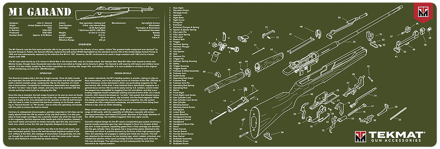 TekMat TEKR36M1GARAND-OD M1 Garand Cleaning Mat OD Green Rubber 12"x36" M1 Garand Parts Diagram 3 TekMat TEKR36M1GARAND-OD M1 Garand Cleaning Mat OD Green Rubber 12"x36" M1 Garand Parts Diagram