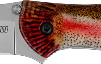 Kershaw 1660TROUT Leek Trout EDC 3" Folding Drop Point Plain Bead Blasted 14C28N Steel Blade, Rainbow Trout w/UFI Coating Aluminum Handle