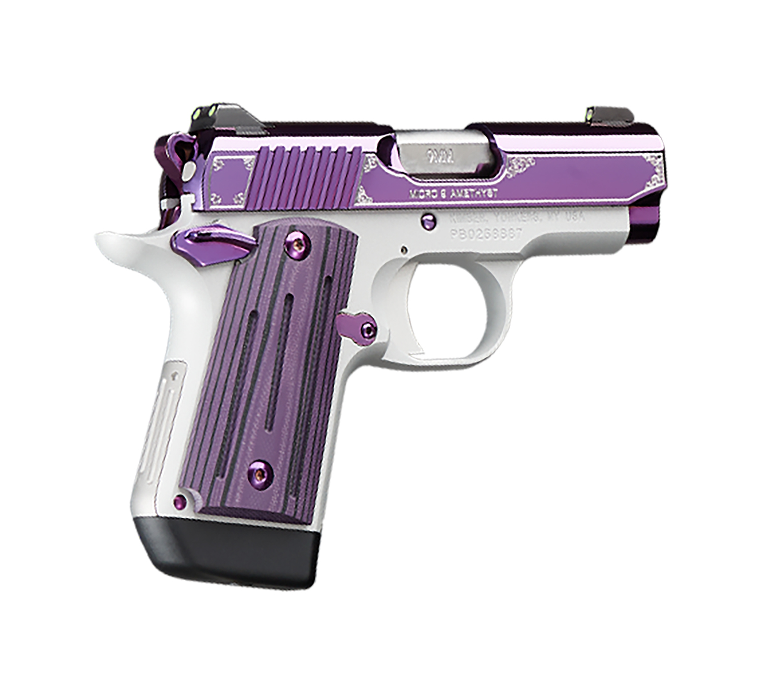 Kimber Mfg, Inc 3300214 Micro 9 9mm Luger 7+1 3.15" Stainless Ramped Steel Barrel, Purple PVD w/Border Engraving Stainless Steel Serrated Slide, Kimpro II Silver Aluminum Frame, Black/Purple G10 Grip 3 Kimber Mfg, Inc 3300214 Micro 9 9mm Luger 7+1 3.15" Stainless Ramped Steel Barrel, Purple PVD w/Border Engraving Stainless Steel Serrated Slide, Kimpro II Silver Aluminum Frame, Black/Purple G10 Grip