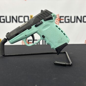 Alternative view of SCCY Model CPX-1 Robin Egg Blue 9MM 3" Luger 10RD USED