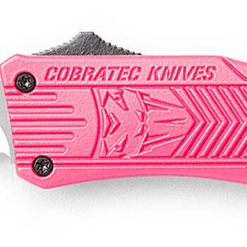 CobraTec Knives SPKCTK1SDS CTK-1  Small 2.75" OTF Drop Point Part Serrated D2 Steel Blade/ Pink Aluminum Handle Features Glass Breaker Includes Pocket Clip