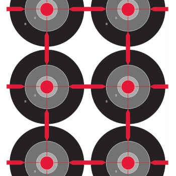 Birchwood Casey 35705 Dirty Bird  Multiple Bullseye Tagboard Hanging Pistol 12" x 18" Black/Red/Gray White Impact Splatter 8 Per Pkg