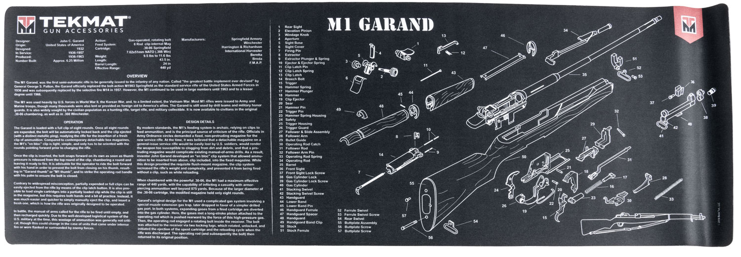 TekMat TEKR36M1GARANDBK M1 Garand Cleaning Mat Black/White Rubber 12"x36" M1 Garand Parts Diagram 3 TekMat TEKR36M1GARANDBK M1 Garand Cleaning Mat Black/White Rubber 12"x36" M1 Garand Parts Diagram
