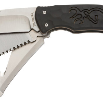 Browning 3220430 Primal Kodiak Slim 3.75" Folding Drop Point/Gut Hook/Saw 8Cr13MoV SS Blade Black Polymer w/Rubber Overmold Handle Includes Nylon Belt Pouch