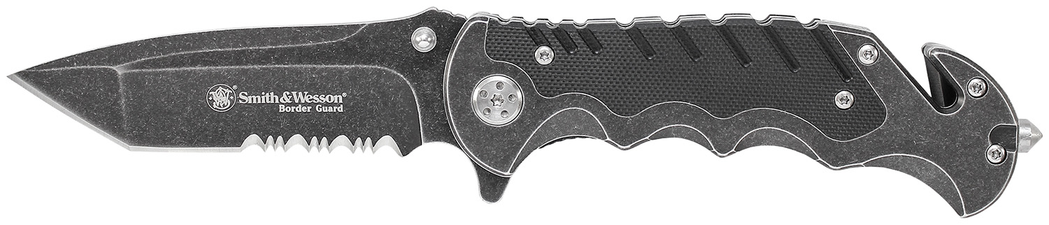 Smith & Wesson Knives SWBG10SCP Border Guard 3.50" Folding Part Serrated Stainless Steel Blade 4.80" Aluminum/G10 Handle Includes Pocket Clip 3 Smith & Wesson Knives SWBG10SCP Border Guard 3.50" Folding Part Serrated Stainless Steel Blade 4.80" Aluminum/G10 Handle Includes Pocket Clip