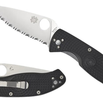 Spyderco C122PSBK Tenacious Lightweight 3.39" Folding Part Serrated Satin 8Cr13MoV SS Blade/Black Bi-Directional Texturing FRN Handle Includes Pocket Clip