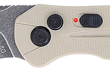 CobraTec Knives TANDIABLOAUTO Diablo  3.50" Folding Black Stonewashed D2 Steel Blade, 4.75" Tan Textured G10 Scales Handle