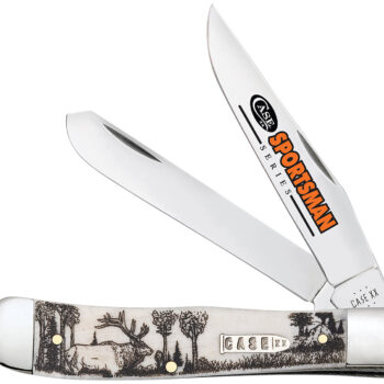 Case 81222 Trapper Sportsman Folding Clip Point/Spey Plain Mirror Polished Tru-Sharp SS Blade/Elk Embellished Natural Bone Handle